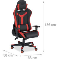 Relaxdays Gaming Chair XR10, Office Desk Swivel Chair for Gamers, 120 kg Capacity, Adjustable, Professional, Black-Red