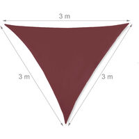 Relaxdays shade sail, water-repellent, UV protection, triangular canopy with tension ropes, garden, 3x3x3 m, dark red