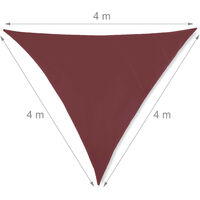 Relaxdays shade sail, water-repellent, UV protection, triangular canopy with tension ropes, garden, 4x4x4 m, dark red