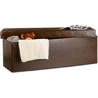 Relaxdays Folding Ottoman Bench, Storage Pouffe Box Seat, HxWxD: 38 x 114 x 38 cm, Footstool, Faux Leather, Brown