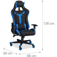 Relaxdays Gaming Chair XR10, Office Desk Swivel Chair for Gamers, 120 kg Capacity, Adjustable, Professional, Black-Blue