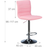 Relaxdays Bar Stool Set of 2, Height-Adjustable, Swivel, Backrest, Metal Bistro Chair, HxWxD: 117 x 40 x 40 cm, Pink