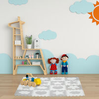 Relaxdays 52-piece jigsaw playmat, EVA, non-toxic, interlocking foam mats, soft play, different designs, grey/white