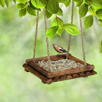 Relaxdays bird feeding station, wood, bird feeder, for placing or hanging, 25x25x6.5cm, brown