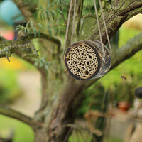 Relaxdays insect hotel, nesting aid for bees, log bug house, for the garden, with straps for hanging up, natural bamboo