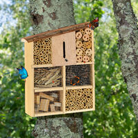 Relaxdays insect hotel, pitched bark roof, nesting box for bees & butterflies, education & observation, natural wood