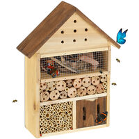 Relaxdays insect hotel, nesting box for bees, butterflies, ladybirds, bug house for the garden, with hook, natural wood
