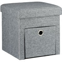 Relaxdays Folding Storage Ottoman Size: 38 x 38 x 38 cm, Sturdy Footstool with Practical Storage Compartment, Fabric, with Removable Lid, Grey