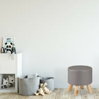 Relaxdays Faux Leather Stool, Padded, 4 Wooden Legs, Flat Footstool, Round Vanity Stand, H x D: 30 x 31 cm, Dark Grey