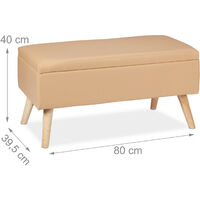Relaxdays Hallway Storage Bench, 40L, Padded Faux Leather Trunk, Wooden Legs, HxWxD: 40 x 80 x 39.5 cm, Various Colors