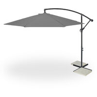 Relaxdays cantilever parasol with crank handle, 300 cm diameter, incl. protective cover, tilts, sturdy, with pole, grey