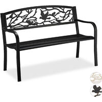 Relaxdays garden bench, bird design, 2 seater, vintage, garden and patio furniture, outdoor bench, black