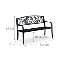 Relaxdays WELCOME garden bench, 2 seater, sturdy, weatherproof outdoor seating, patio seating, black
