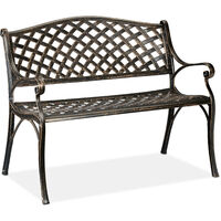 Relaxdays garden bench, 2 seater, terrace & patio, antique-looking design, aluminium, weatherproof, black-bronze