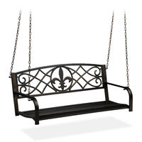 Relaxdays porch swing, 2 seater, hanging garden bench, vintage design, metal, black/bronze