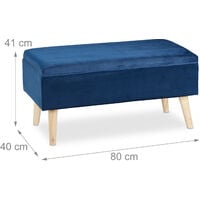 Relaxdays ottoman storage bench, velvet upholstery, 40l capacity, padded seat, wooden legs, seating furniture, dark blue