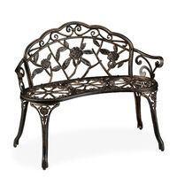 Relaxdays garden bench, 2-seater, detailed with roses, outdoor furniture, aluminium & cast iron, vintage looking, bronze