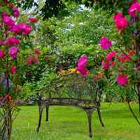 Relaxdays garden bench, 2-seater, detailed with roses, outdoor furniture, aluminium & cast iron, vintage looking, bronze