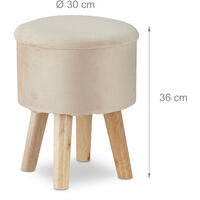 Relaxdays Storage Stool, Comfortable Padded Footstool, Vanity Table Chair, Small Ottoman for Dressing Room, Round, Cream