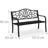 Relaxdays antique-looking garden bench, 2 seater, outdoor seating, park bench, steel, 127.5 x 63 x 90 cm (LxWxH), black