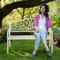 Relaxdays antique-looking garden bench, 2 seater, outdoor seating, park bench, steel, 127.5 x 63 x 90 cm, white-bronze