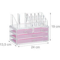 Relaxdays Makeup Organizer with 4 Drawers, Cosmetics Holder for Nail Polish and Lipstick, Acrylic Makeup Kit, Pink