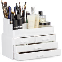 Relaxdays Makeup Organizer with 4 Drawers, Cosmetics Holder for Nail Polish and Lipstick, Acrylic Makeup Kit, White