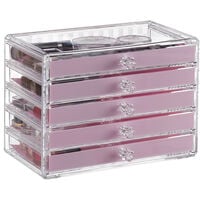 Relaxdays Cosmetic Organiser with 5 Drawers, Acrylic, Dresser for Makeup & Jewellery, Protective Liners, Pink