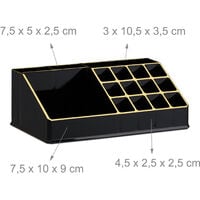 Relaxdays Makeup Organizer with Drawers, Stacking Makeup and Jewellery Box, Acrylic Cosmetic Kit, Black-Gold