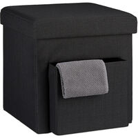 Relaxdays Folding Storage Ottoman Size: 38 x 38 x 38 cm, Sturdy Footstool with Practical Storage Compartment, Fabric, with Removable Lid, Black