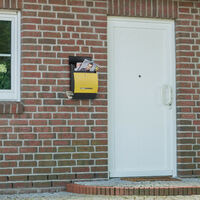 Relaxdays Design Letterbox with Newspaper Slot, Powdercoated, HxWxD: 45 x 35 x 11 cm, Wall-Mount Mailbox, Black-Yellow