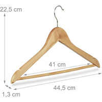 Relaxdays Coat Hanger Set of 48, Wooden Trouser Hangers, Clothes Hangers with Swivel Hooks H x W: 22.5 x 44.5 cm, Natural,/Silver