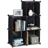 Relaxdays Shelving System with 6 Compartments, Open Standing Shelf, Modular Plastic Wardrobe, H x W x D: 65 x 96 x 32 cm, Black