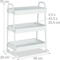 Relaxdays Serving Trolley, 3 Tiers, 360° Rotating Wheels, Kitchen Cart with Handles, Steel Frame, HWD: 70 x 49 x 28 cm, White