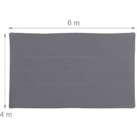 Relaxdays Shade Sail, Rectangular, Water-Repellent, UV-Protection with Tethers, Balcony Canopy, WxD: 4x6 m, Grey