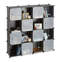 Relaxdays Plastic Modular Shelf, Expandable 16 Compartment Wardrobe System, DIY, 127x127x31.5 cm, Black