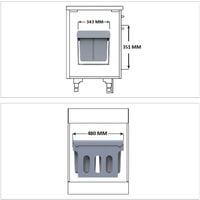 Relaxdays Built-In Kitchen Bin, Pull Out, Under Counter Waste Separation System, Plastic, 4x8 L, HWD: 35x34x48 cm, Grey