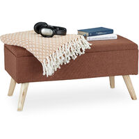 Relaxdays Hallway Storage Bench, Padded, Wooden Legs, Fabric Cover, HxWxD: 39.5 x 79.5 x 39.5 cm, Brown