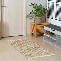 Relaxdays Carpet Runner with Diamond Pattern Natural/Black 70x140 cm Jute Handmade Kitchen Rug 