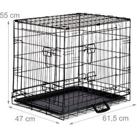Relaxdays Dog Cage, Folding Transport Crate, Whelping Pen, 2 Doors, Floor Tray, Metal, M, Black