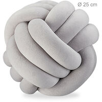 Relaxdays Knot Pillow, Knotted Tie Cushion for Sofa, Decorative, Nordic/Celtic, Braid Knot Pillow, Ø 25 cm, Grey