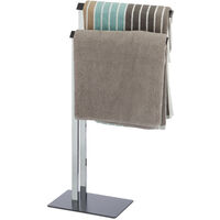 H x B x D: approx Relaxdays Towel Holder Freestanding Silver Chromed Towel Stand Towel Rack 2 Rails 78 x 46 x 20 cm 