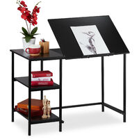 Relaxdays Desk Tilting, 3 Shelves, Several Angles, Computer & Work Desk, HWD: 75 x 110 x 55 cm, Black