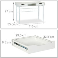 Relaxdays Writing Desk with Drawers & Compartment, Modern, Metal Frame, Office Desk HWD 77x110x55 cm, White