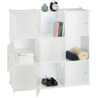 52 x 37 x 9 cm Black Relaxdays Plastic Shoe Cabinet Modular Shelving System with 6 Compartments and Doors DIY 