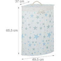 Relaxdays Bamboo Corner Laundry Hamper, Folding, Stars, 60L, Lidded, Laundry Bag, 65.5 x 49.5 x 37 cm, White-Blue