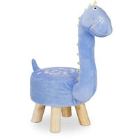 Relaxdays Animal Stool for Kids, Plush Cover, Ottoman for Children, Dinosaur Design, Blue