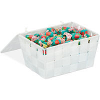 Relaxdays Lidded Storage Basket with Lid, Bathroom Storage, PP, HxWxD: 10.5 x 19.5 x 14.5 cm, White