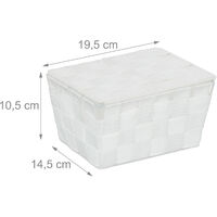 Relaxdays Lidded Storage Basket with Lid, Bathroom Storage, PP, HxWxD: 10.5 x 19.5 x 14.5 cm, White