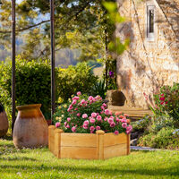 Relaxdays garden bed, hexagonal, planter box, herbs, vegetables, with fleece liner, 90x90x30 cm (LxWxH), natural finish
